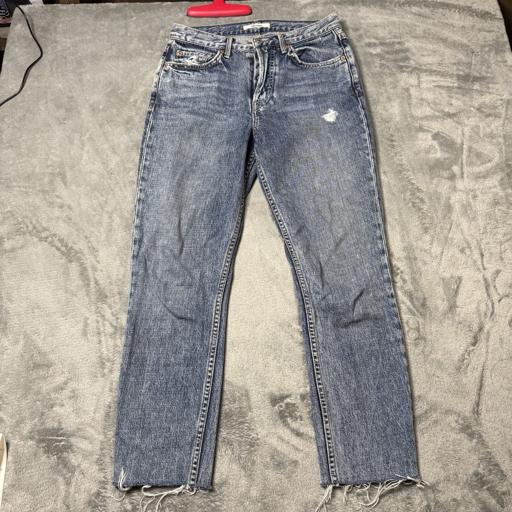 GRLFRND Jeans Womens‎ Sz 26 Karolina Blue Distressed Cropped Button Fly Denim